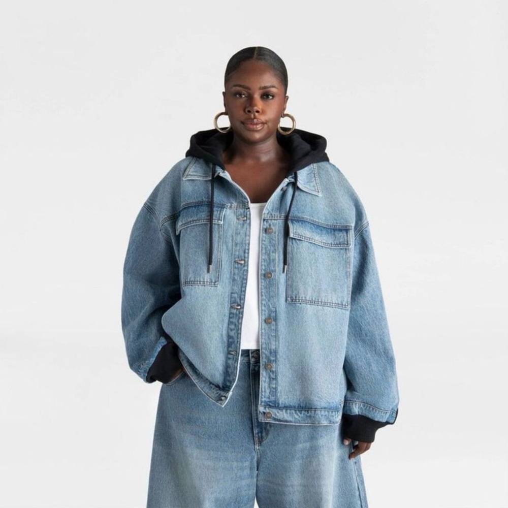 KBB by KAHLANA Women's 'The Denim and Fleece Hoodie' - Medium Wash XS, 1X